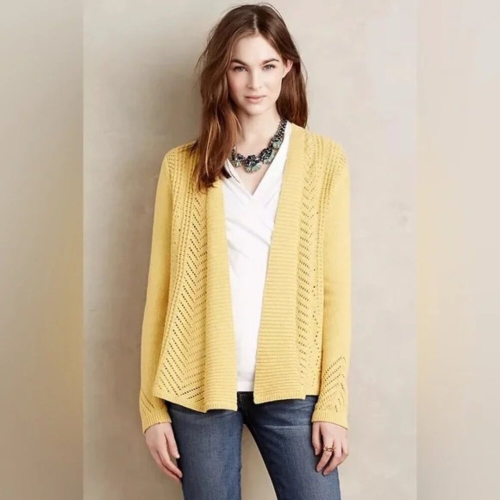 Anthropologie's Rosie Neira Nansen Pointelle Cardigan in Gold